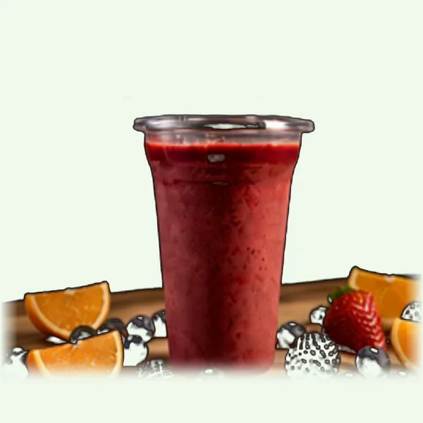 Bio-Charge smoothie made with coconut milk, orange juice, creatine monohydrate, banana, mixed berries