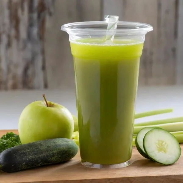 Green Goddess fresh green juice made with apple, cucumber, celery, kale and lemon