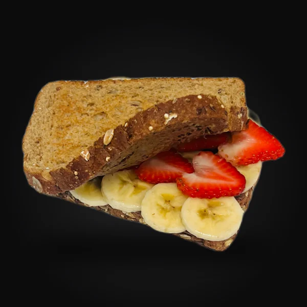 Nutella Berry Toast: whole grain toast filled with Nutella, strawberry and banana slices