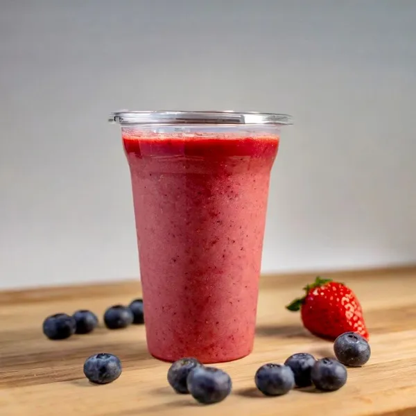 The One smoothie made with almond milk, honey, banana, blueberry, strawberry